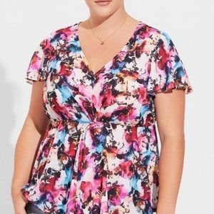 Georgette Twist Surplice Flutter Sleeve Blouse